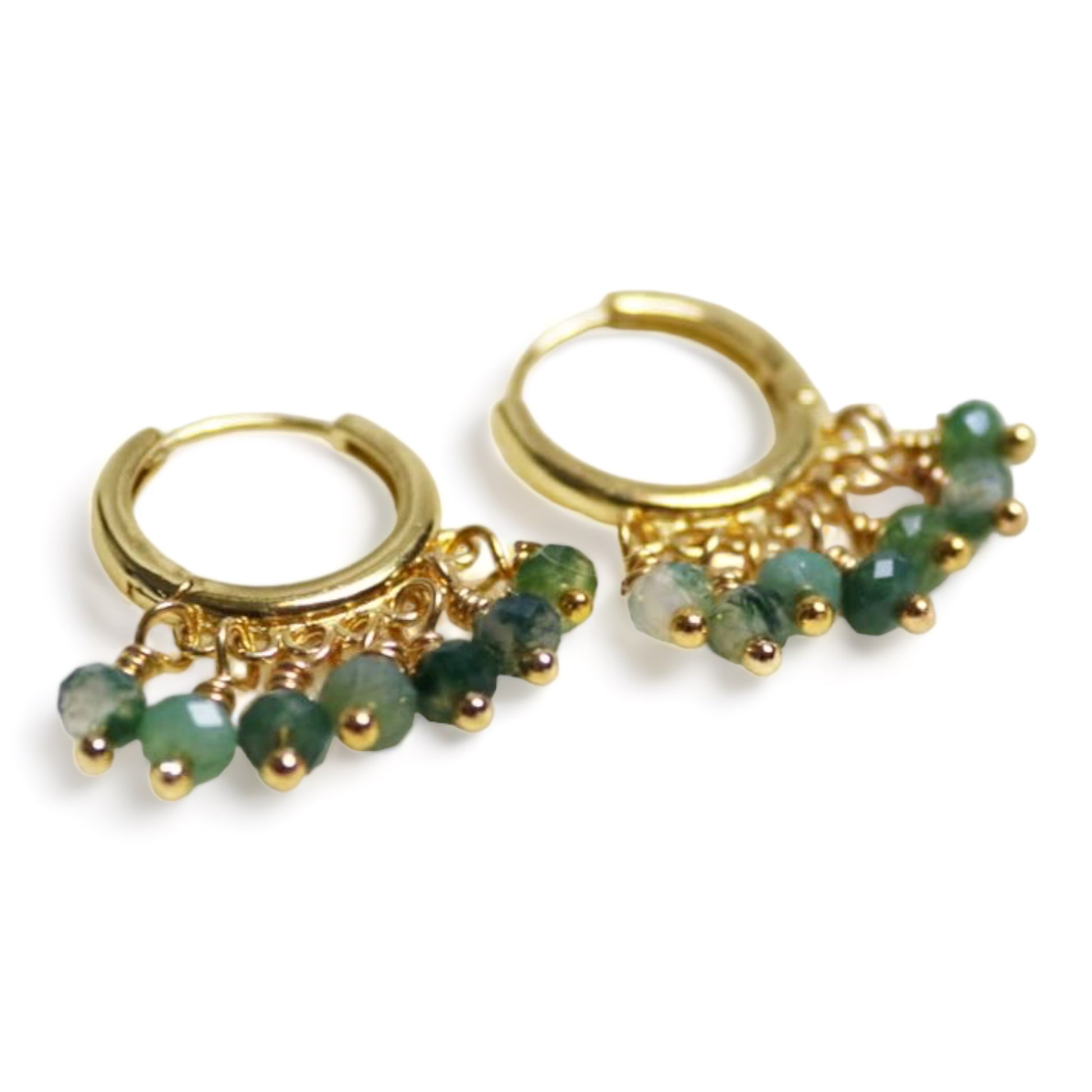 Creole / hoop earrings with different shades of green stones – Jkkajewelry