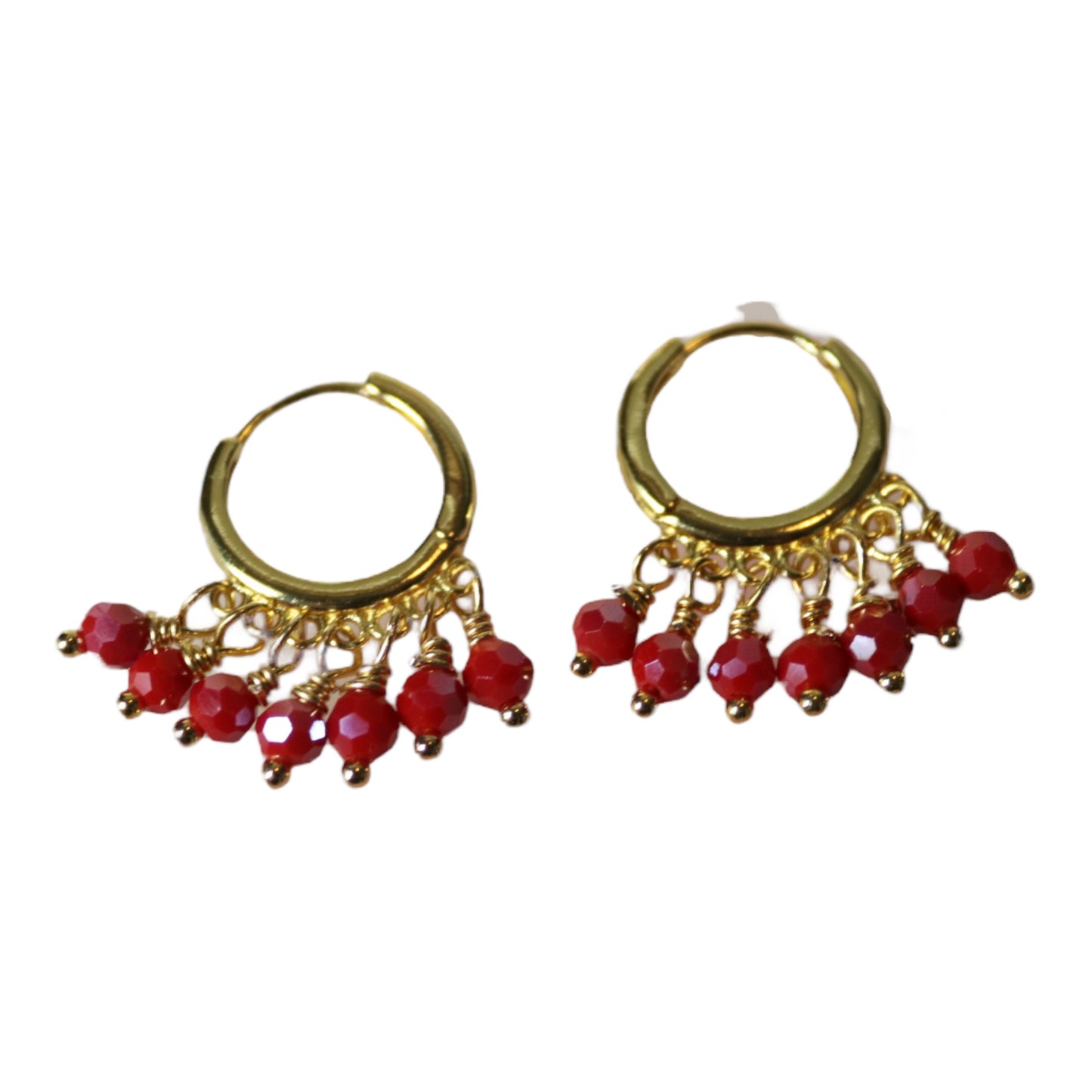Creole (hoop) earrings with red pearls – Jkkajewelry
